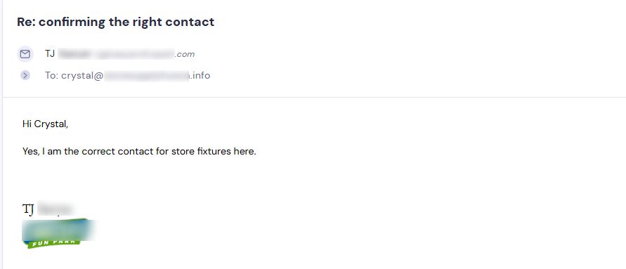 Retailer reply from Store Supply Warehouse